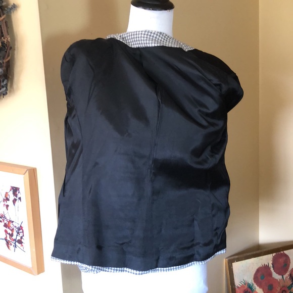 Vtg 90s Y2K DAVID N Houndstooth Plaid Wool Blazer Soft Gray & Ecru Crop DoubleB - Picture 10 of 10